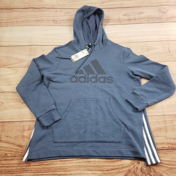 NEW Adidas Sweater Youth Large Blue White Hoodie Spellout Sweatshirt Logo Boy - Picture 1 of 9